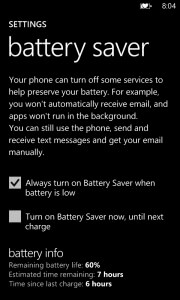 Battery Saving Settings on Windows Phone Battery Saving Settings on Windows Phone