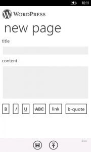 Editing a New Page in the WordPress App Editing a New Page in the WordPress App