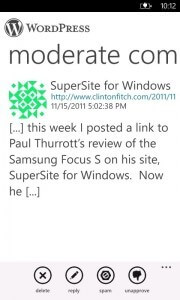 Moderating a Comment in the WordPress App Moderating a Comment in the WordPress App