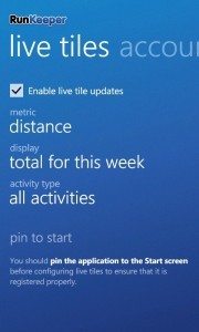 RunKeeper Live Tile Configuration RunKeeper Live Tile Configuration