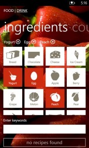 Search Screen with Selected items in Epicurious Search Screen with Selected items in Epicurious