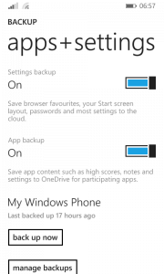 Apps+Settings Backup Settings