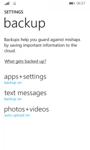 Backup page in Windows Phone
