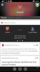 Club Page in OneFootball for Windows Phone