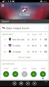 Club Season View in OneFootball for Windows Phone