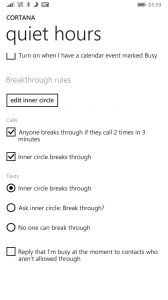 Cortana Quiet Hours Inner Circle