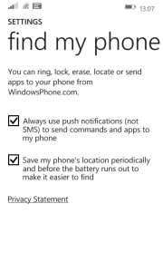 Find My Phone Settings in Windows Phone