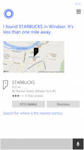 Starbucks search with Cortana