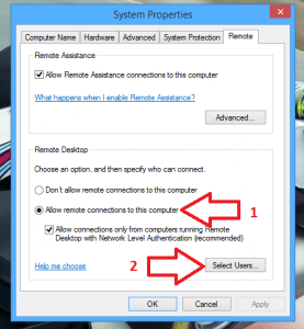 Control Panel Allow Remote Desktop
