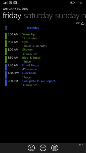 Agenda view in Calendar for Windows Phone