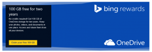 Bing Rewards 100GB Free OneDrive Storage