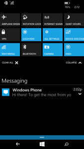 Expanded Action Center Quick Actions in Windows 10 for Phones
