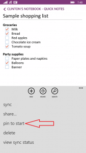 Pin To Start Menu Option in OneNote