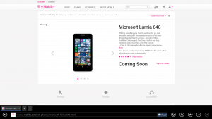 Lumia 640 on T-Mobile Website