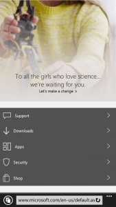 Microsoft Home Page from a Windows Phone