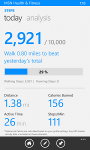 Tracking Stesp in MSN Health & Fitness for Windows Phone