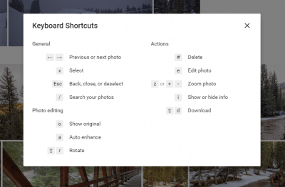 Google Photos Web Shortcuts