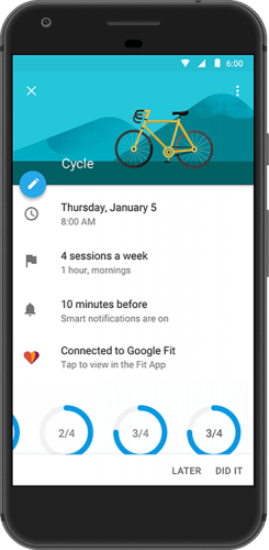 Google Calendar Goals Connect with Google Fit