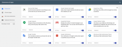 Material Design Extension Page in Chrome OS