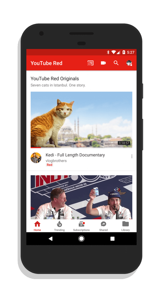 YouTube for Android Bottom Navigation