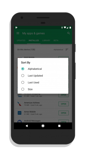 Google Play Store Installed App Sorting