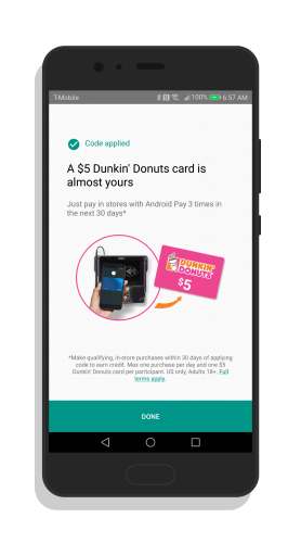 Android Pay Dunkin Donuts Promo