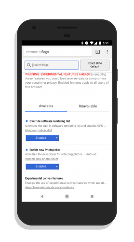Chrome 64 Flags Page