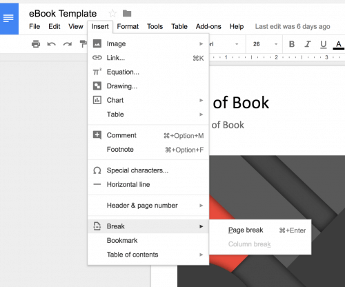 Google Docs New Break Menu