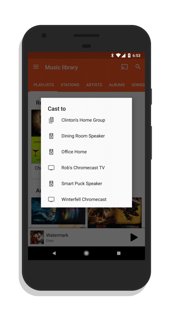 Google Home Group as a Casting Option in Google Play Music