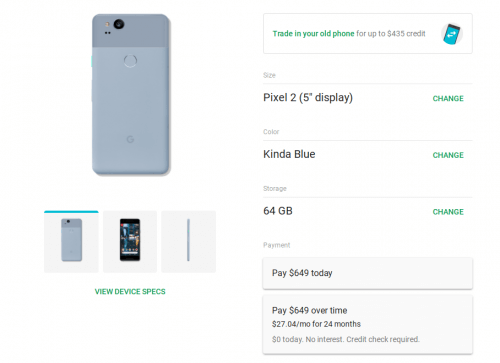 Google Pixel 2 Kinda Blue on Project Fi
