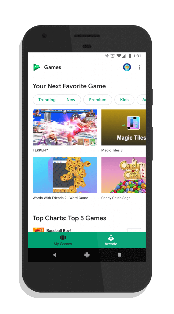 Arcade Tab in Google Play Games