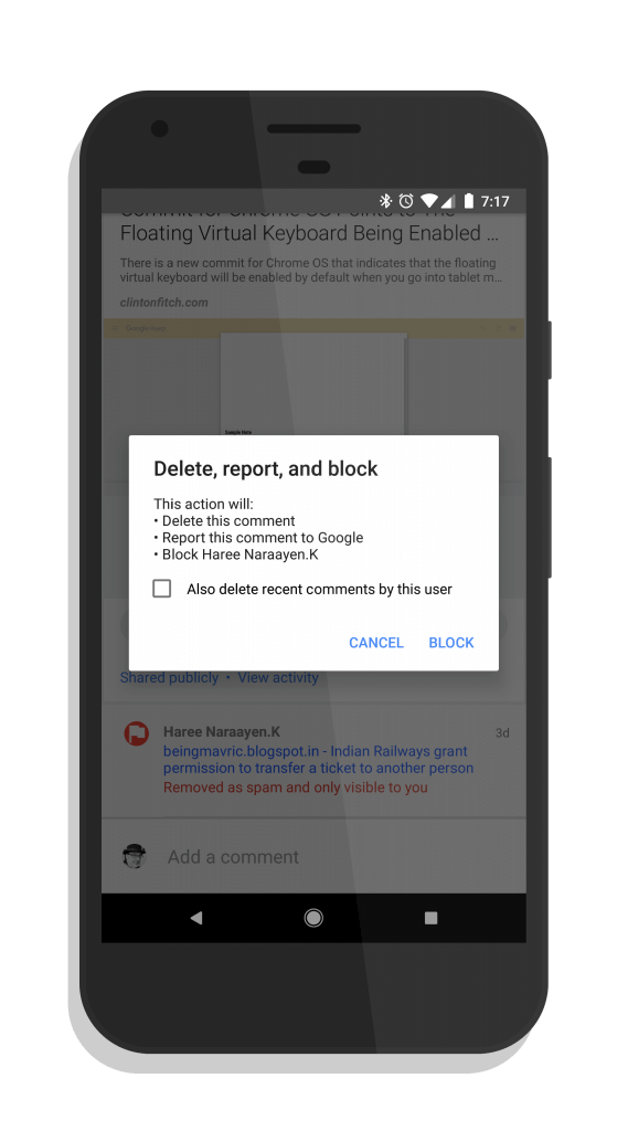 Google+ Block Report and Delete Option