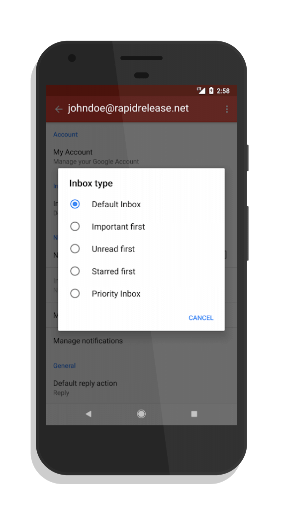 Inbox Types in Gmail for Android