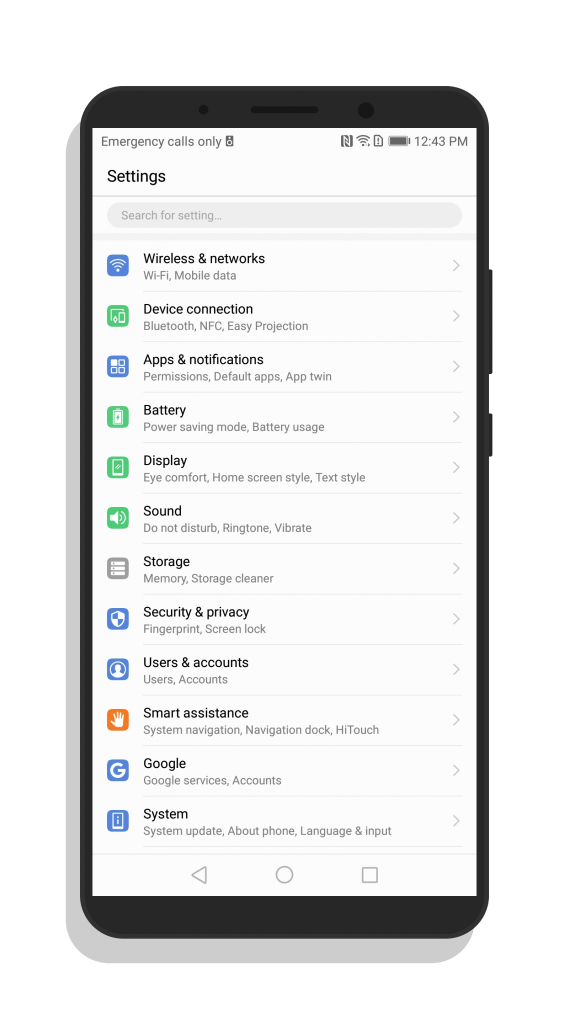 Settings in EMUI 8
