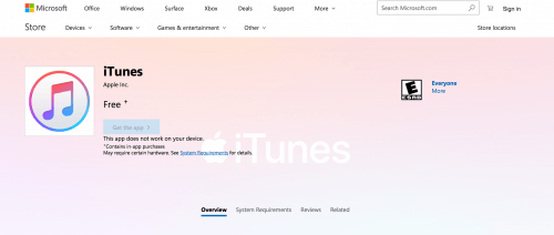 Apple iTunes in The Microsoft Store