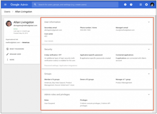 Google Admin Card View