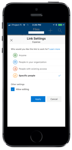 OneDrive for iOS Sharing