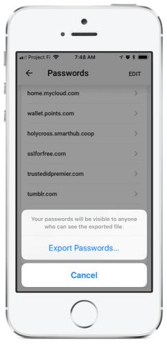 Password Export in Chrome for iOS