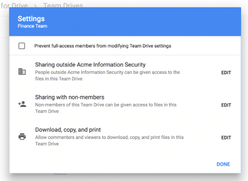 Google Team Drive Security Settings for Sharing Content