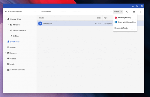 Open Menu in Files on Chrome OS