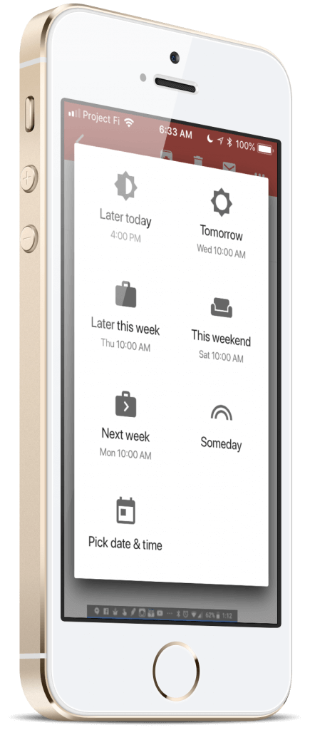 Snooze Email Options in Gmail for iOS