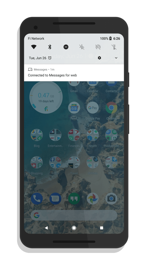 Android Messages on Web Notification Shade