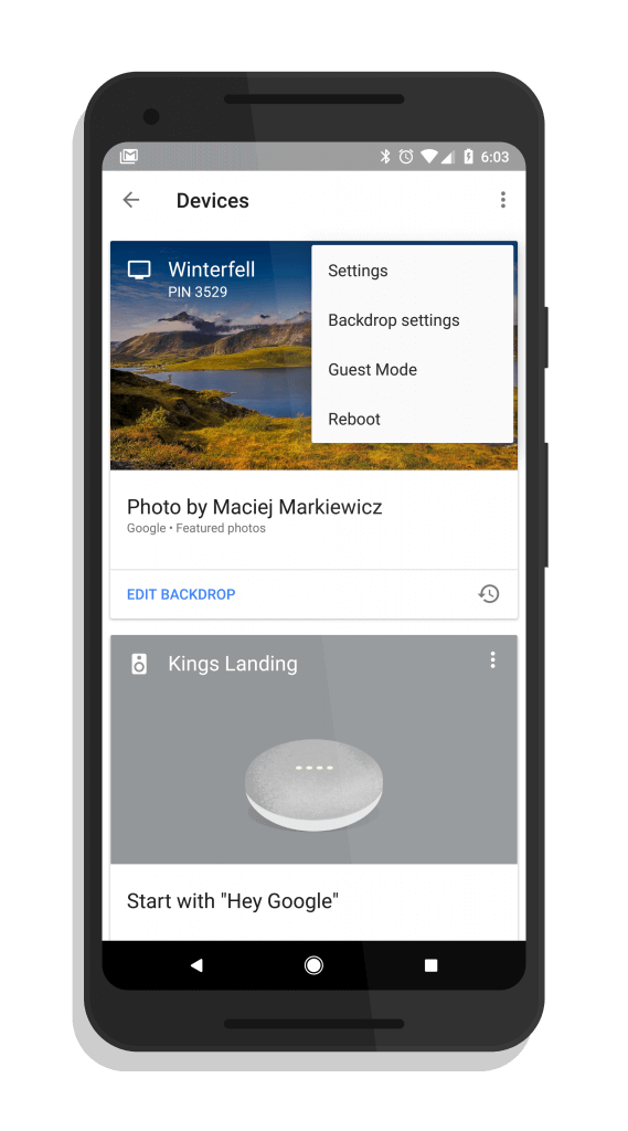 Rebooting a Chromecast or Google Home