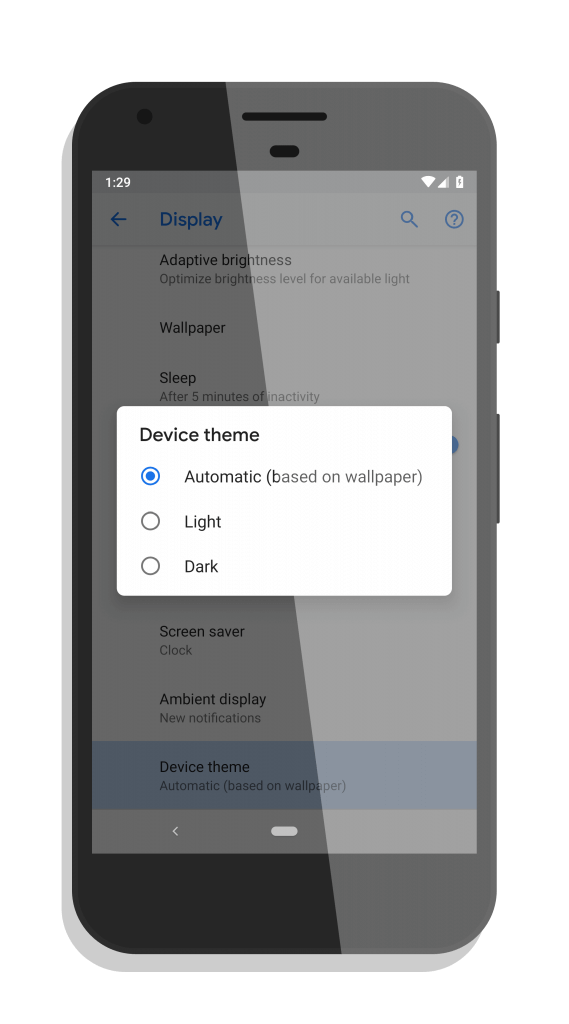 Android P Developer Preview 4 Theme Selector