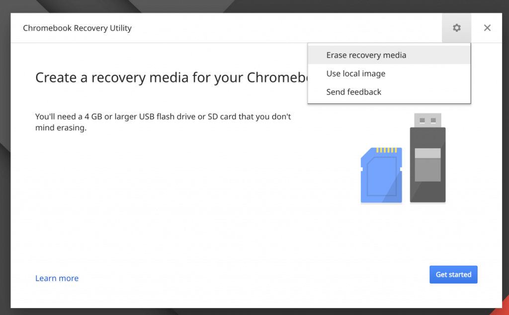 Chrome OS Recovery to Format a USB Drive