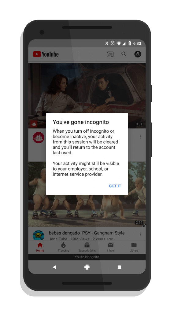 YouTube Incognito Mode Warning